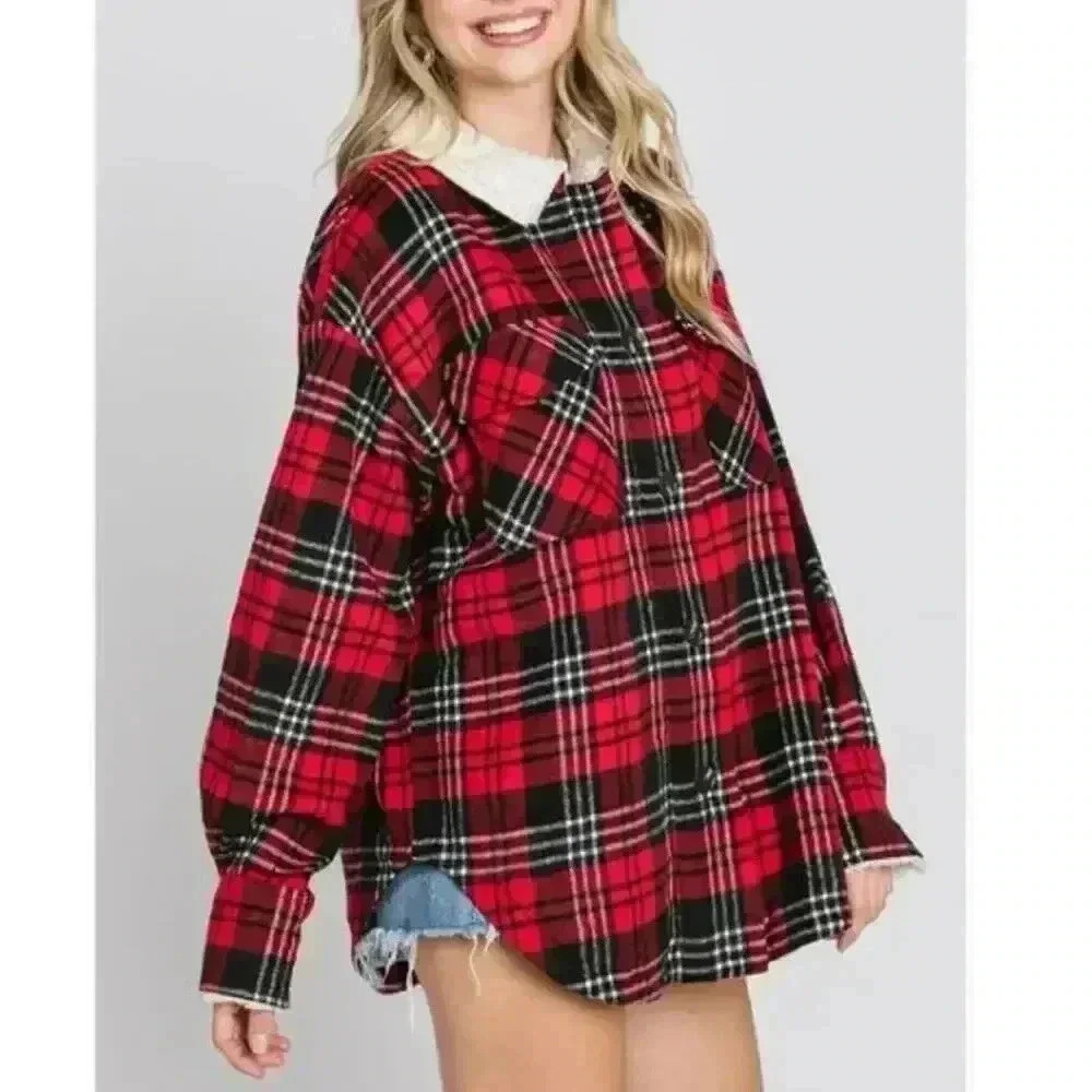 Plaid Red and Black Women's Jacket